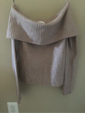 H&M Off-the-Shoulder Ribbed Sweater in Light Taupe